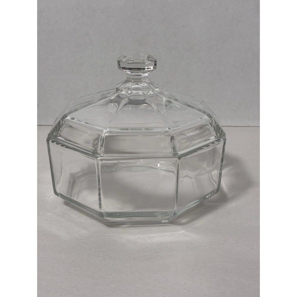 Glass Arcoroc France Octime‎ Trinket Candy Dish Bowl With Lid  4-1/2", Elegant